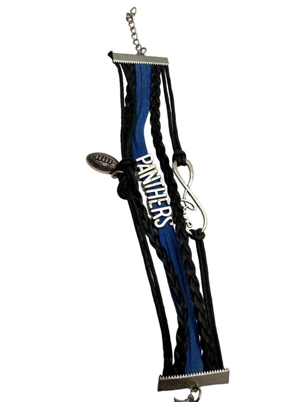 Carolina Panthers Football Charm Bracelet Blue Black Adjustable Team Spirit Fan - Picture 3 of 6